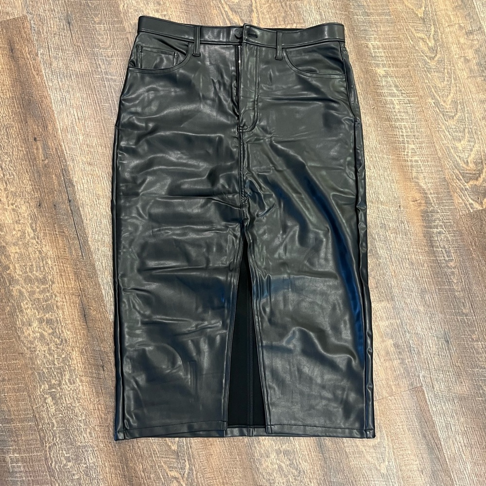 Abercrombie & Fitch Black Faux Leather Midi Skirt